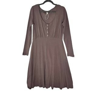 Kate Quinn Dress Scoop Neck Long Sleeve Fit & Flare Organic Cotton Midi Taupe L